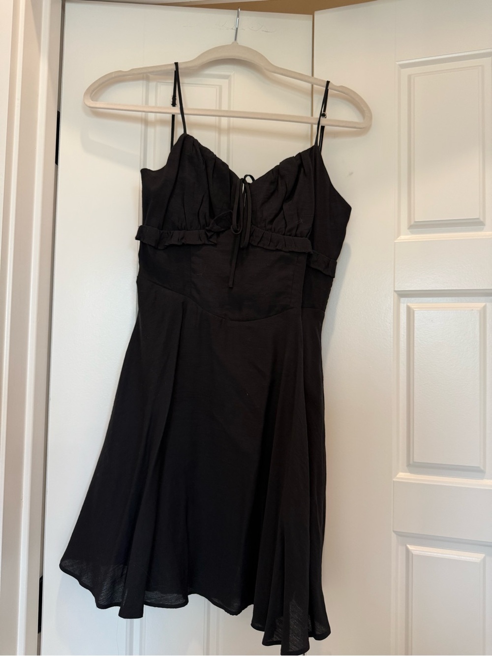 American Threads Black Spaghetti-Strap Ruffle Mini Dress